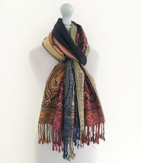 A-SHU LARGE PURPLE RAINBOW MULTI COLOUR PAISLEY PRINT PASHMINA SHAWL SCARF - A-SHU.CO.UK