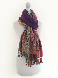 A-SHU LARGE PURPLE RAINBOW MULTI COLOUR PAISLEY PRINT PASHMINA SHAWL SCARF - A-SHU.CO.UK