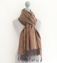 A-SHU BRONZE LARGE LEOPARD PRINT REVERSIBLE PASHMINA SHAWL SCARF - A-SHU.CO.UK