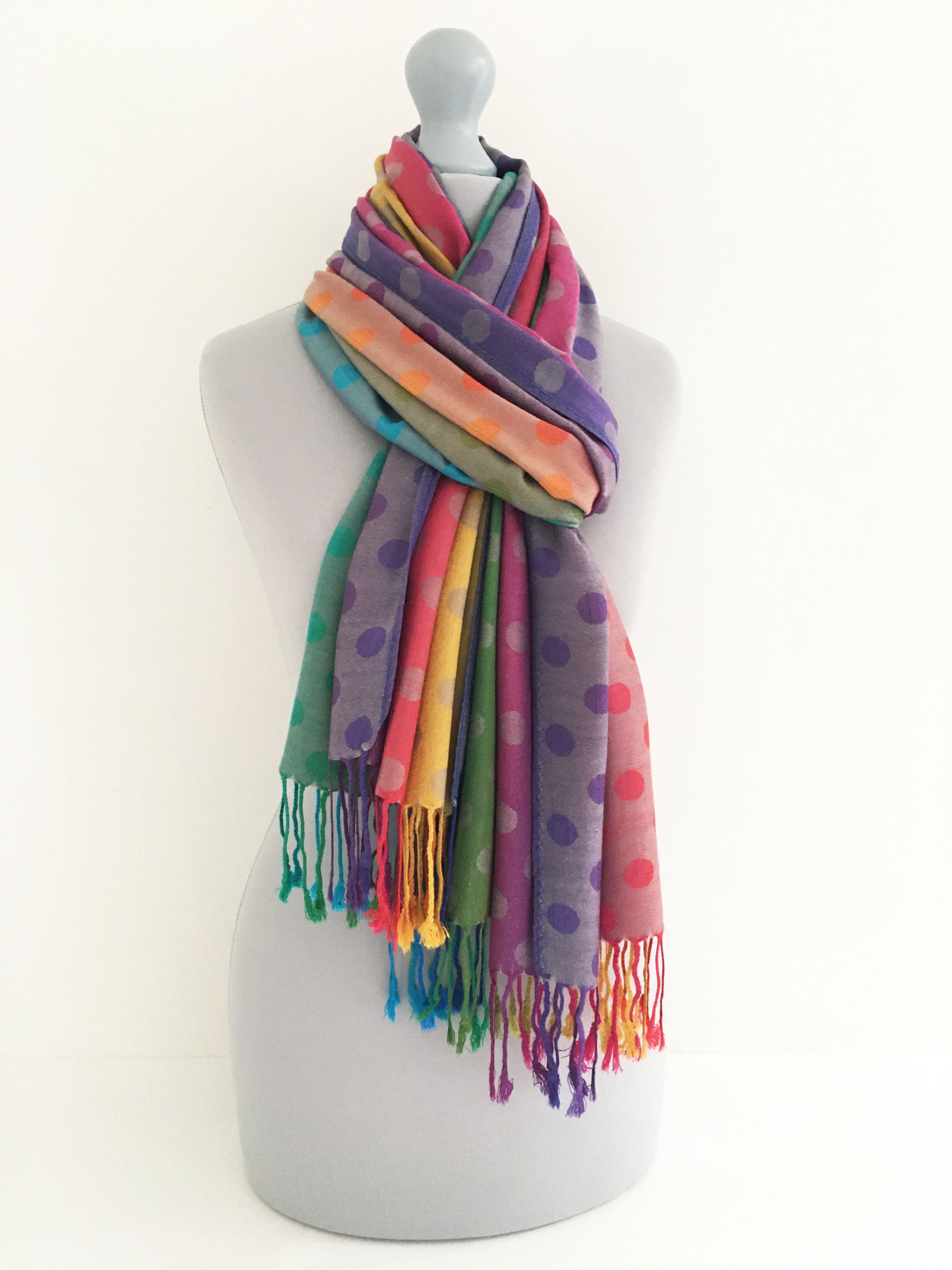 A-SHU LARGE PINKY PURPLE MULTI-COLOUR DOT PRINT PASHMINA SHAWL SCARF - A-SHU.CO.UK