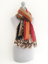 A-SHU LARGE RED BLOCK PRINT SNAKESKIN SHAWL SCARF - A-SHU.CO.UK