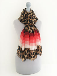 A-SHU LARGE LEOPARD PRINT SHAWL SCARF WITH RED STRIPES - A-SHU.CO.UK