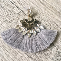 A-SHU SILVER GREY LARGE DIAMANTE TASSEL / FRINGE EARRINGS - A-SHU.CO.UK