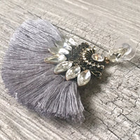 A-SHU SILVER GREY LARGE DIAMANTE TASSEL / FRINGE EARRINGS - A-SHU.CO.UK