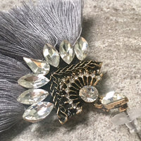 A-SHU SILVER GREY LARGE DIAMANTE TASSEL / FRINGE EARRINGS - A-SHU.CO.UK