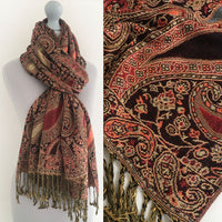 A-SHU LARGE BLACK MULTI COLOUR PAISLEY PRINT PASHMINA SHAWL SCARF - A-SHU.CO.UK