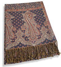 LARGE BLUE REVERSIBLE MULTI COLOUR PAISLEY PRINT PASHMINA SHAWL SCARF WRAP