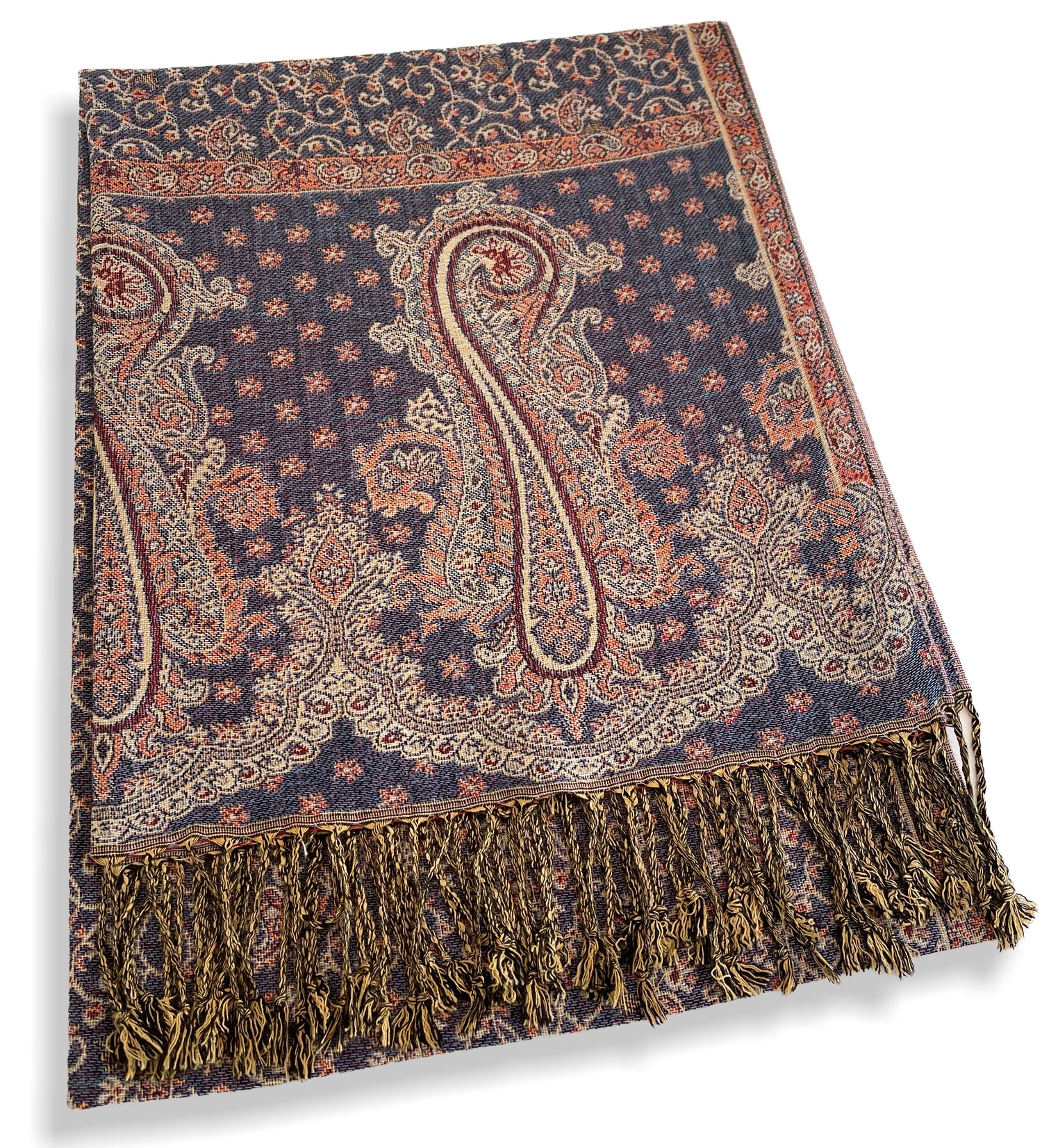 LARGE BLUE REVERSIBLE MULTI COLOUR PAISLEY PRINT PASHMINA SHAWL SCARF WRAP