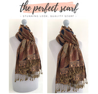 LARGE BROWN GINGHAM PAISLEY PRINT REVERSIBLE PASHMINA SHAWL SCARF