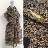 A-SHU LARGE BROWN MULTI COLOUR PAISLEY PRINT PASHMINA SHAWL SCARF - A-SHU.CO.UK