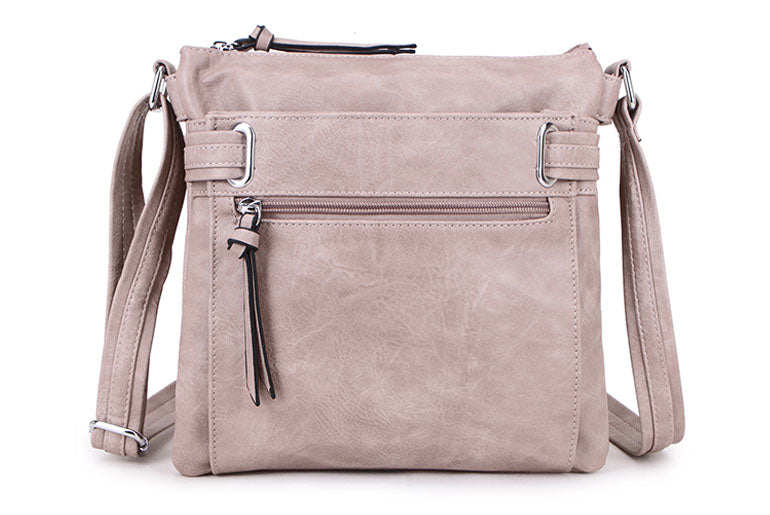 LARGE DUSKY PINK MULTI COMPARTMENT CROSS BODY OVER SHOULDER BAG WITH LONG STRAP