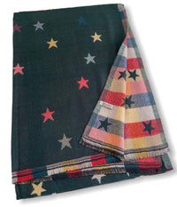 LARGE GREEN STAR PRINT REVERSIBLE CHECKED WINTER SHAWL BLANKET SCARF