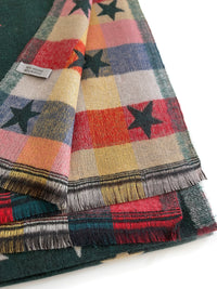 LARGE GREEN STAR PRINT REVERSIBLE CHECKED WINTER SHAWL BLANKET SCARF