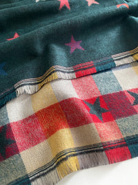 LARGE GREEN STAR PRINT REVERSIBLE CHECKED WINTER SHAWL BLANKET SCARF