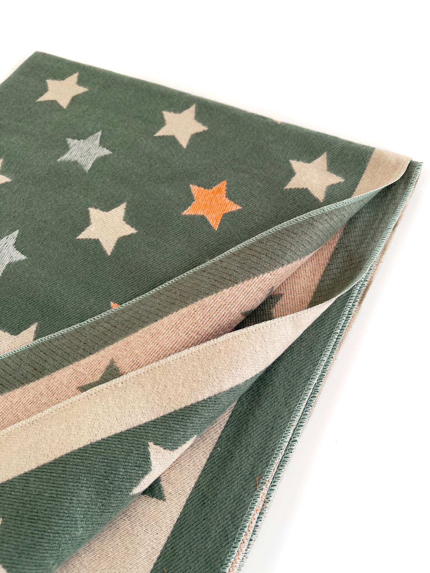 LARGE GREEN WOOL STAR PRINT REVERSIBLE WINTER SHAWL BLANKET SCARF - A-SHU.CO.UK