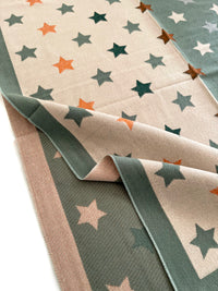 LARGE GREEN WOOL STAR PRINT REVERSIBLE WINTER SHAWL BLANKET SCARF - A-SHU.CO.UK