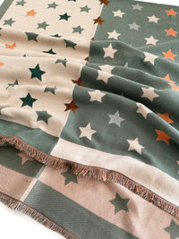 LARGE GREEN WOOL STAR PRINT REVERSIBLE WINTER SHAWL BLANKET SCARF - A-SHU.CO.UK