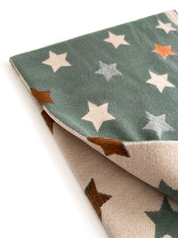 LARGE GREEN WOOL STAR PRINT REVERSIBLE WINTER SHAWL BLANKET SCARF - A-SHU.CO.UK