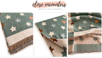 LARGE GREEN WOOL STAR PRINT REVERSIBLE WINTER SHAWL BLANKET SCARF - A-SHU.CO.UK