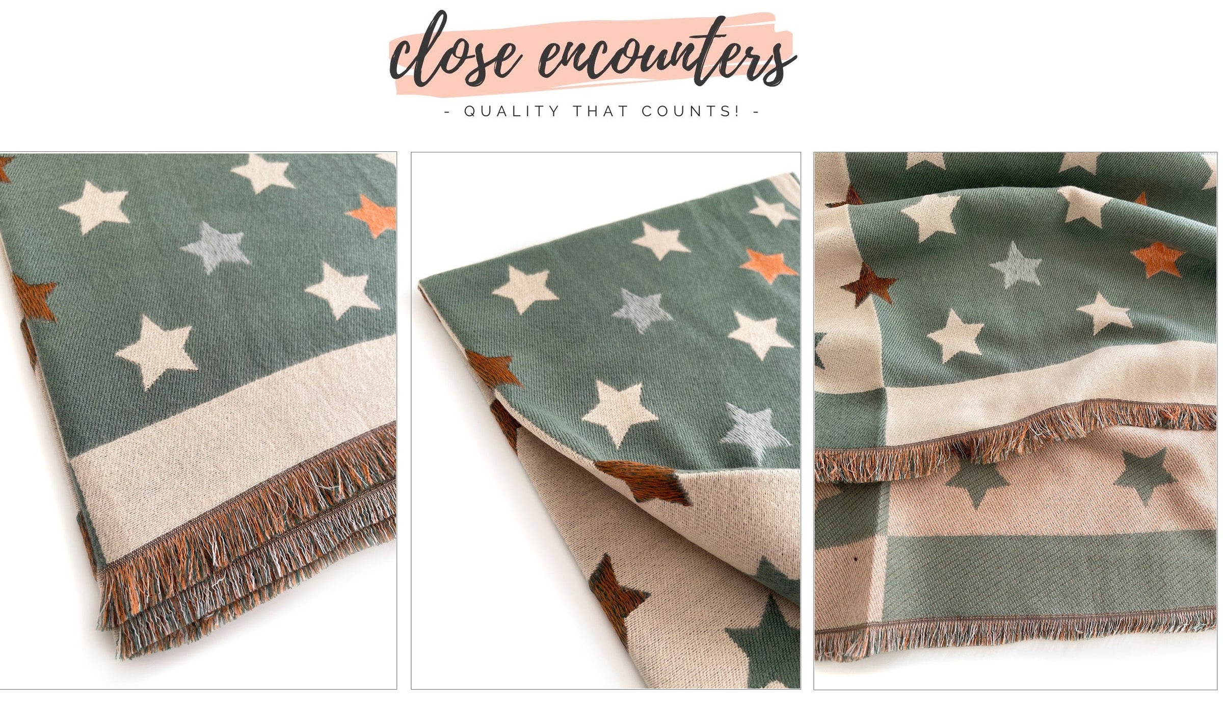 LARGE GREEN WOOL STAR PRINT REVERSIBLE WINTER SHAWL BLANKET SCARF - A-SHU.CO.UK