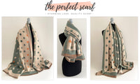 LARGE GREEN WOOL STAR PRINT REVERSIBLE WINTER SHAWL BLANKET SCARF - A-SHU.CO.UK