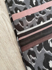 LARGE GREY BLUSH TRIBAL LEOPARD PRINT SCARF WITH TASSELS