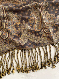 LARGE GREY REVERSIBLE MULTI COLOUR PAISLEY PRINT PASHMINA SHAWL SCARF WRAP