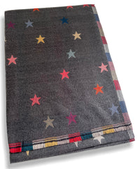 LARGE GREY STAR PRINT REVERSIBLE CHECKED WINTER SHAWL BLANKET SCARF