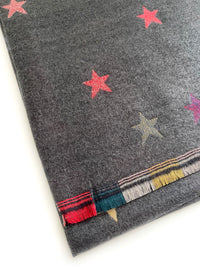 LARGE GREY STAR PRINT REVERSIBLE CHECKED WINTER SHAWL BLANKET SCARF