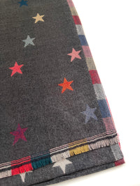 LARGE GREY STAR PRINT REVERSIBLE CHECKED WINTER SHAWL BLANKET SCARF