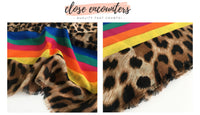 LARGE LEOPARD PRINT SHAWL SCARF WITH MULTI COLOUR RAINBOW STRIPES