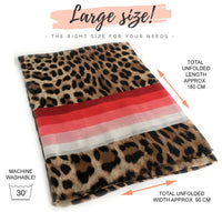 LARGE LEOPARD PRINT SHAWL SCARF WITH RED STRIPES