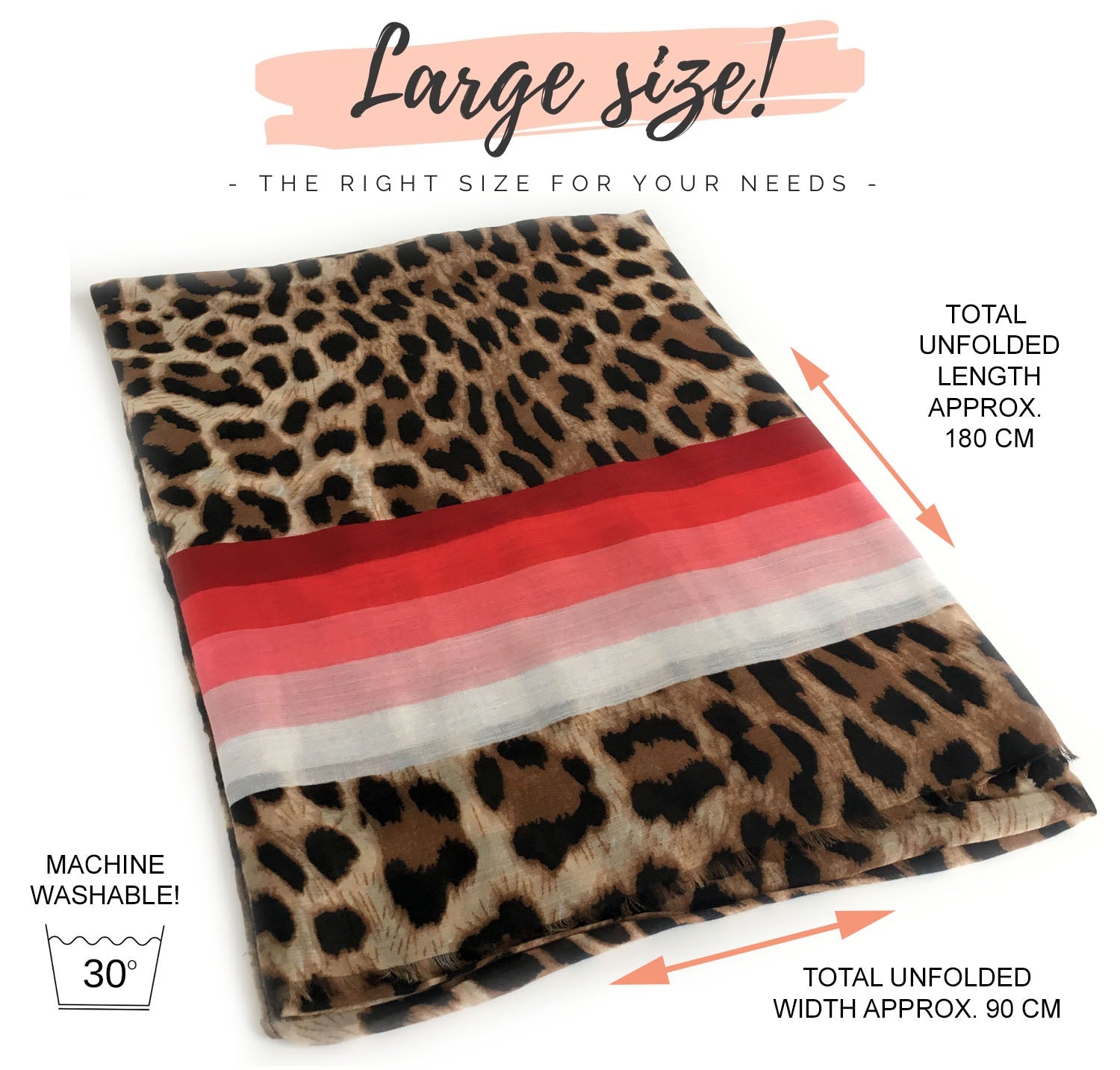 LARGE LEOPARD PRINT SHAWL SCARF WITH RED STRIPES