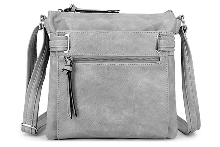 LARGE LIGHT GREY MULTI COMPARTMENT CROSS BODY OVER SHOULDER BAG WITH LONG STRAP - A-SHU.CO.UK