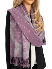LARGE LILAC CASHMERE FEATHER PRINT REVERSIBLE WINTER SHAWL BLANKET SCARF