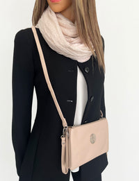 LARGE MULTI-COMPARTMENT CROSS-BODY PURSE BAG WITH WRIST AND LONG STRAPS - BEIGE - A-SHU.CO.UK