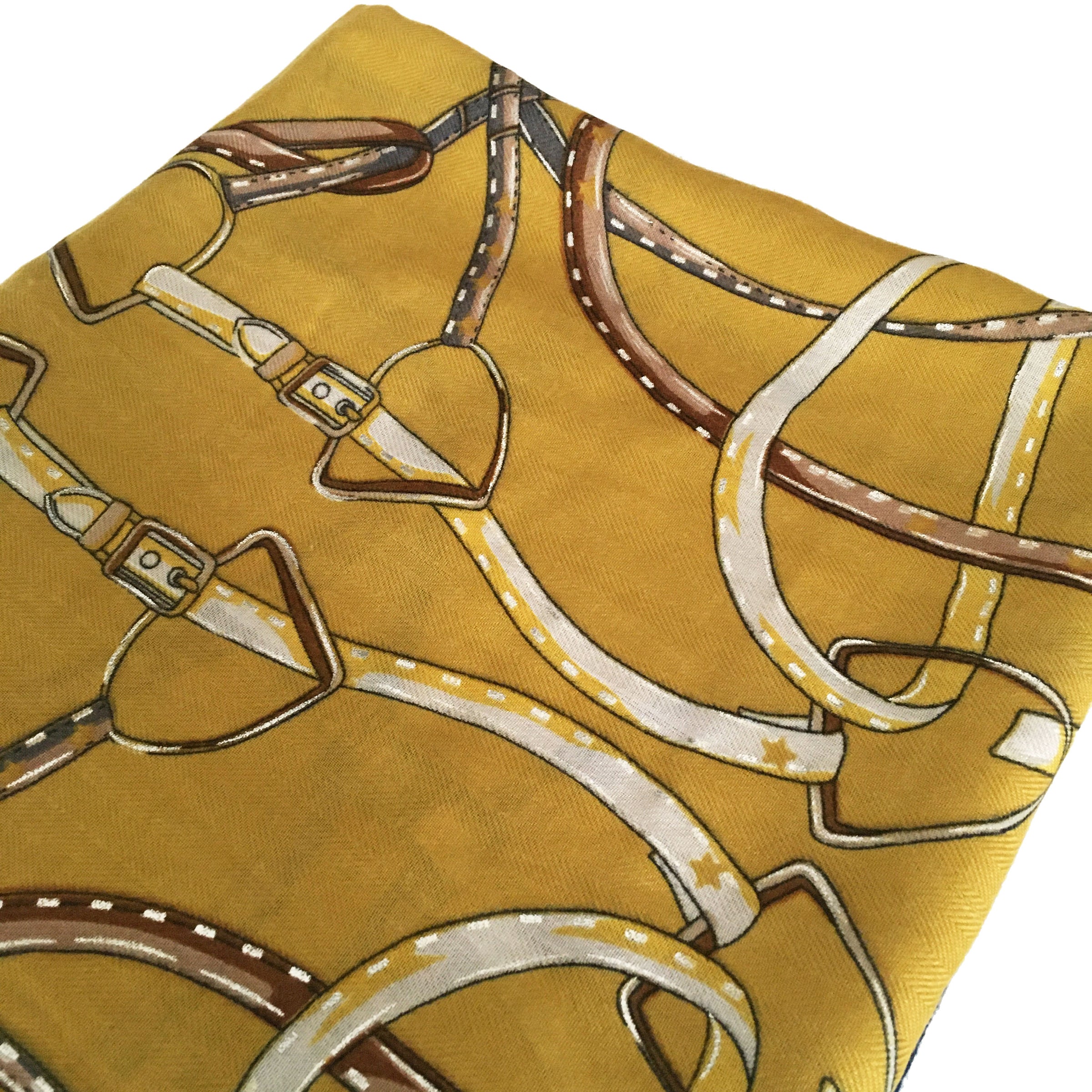 LARGE MUSTARD YELLOW CONTEMPORARY BUCKLE PRINT PASHMINA SHAWL SCARF - A-SHU.CO.UK