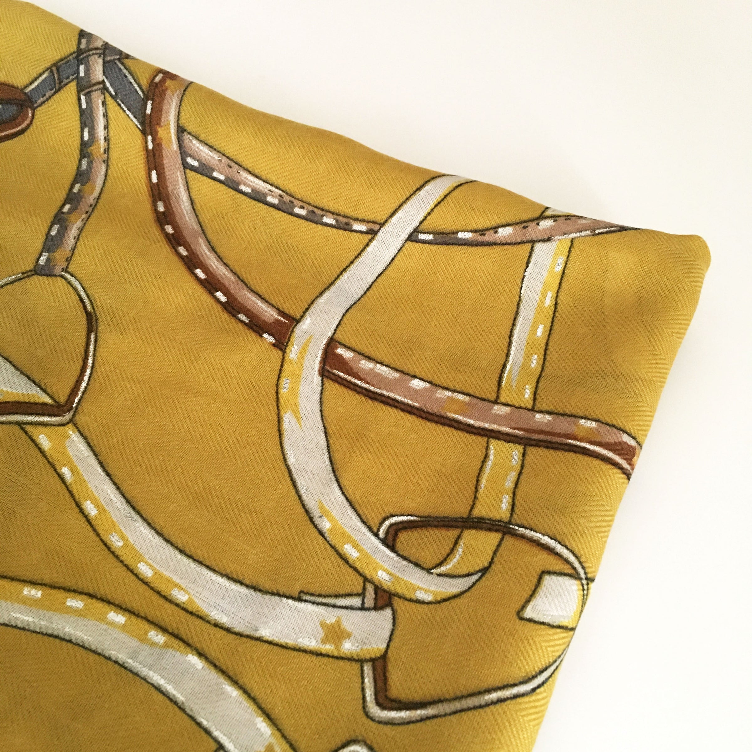 LARGE MUSTARD YELLOW CONTEMPORARY BUCKLE PRINT PASHMINA SHAWL SCARF - A-SHU.CO.UK