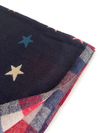 LARGE NAVY BLUE STAR PRINT REVERSIBLE CHECKED WINTER SHAWL BLANKET SCARF