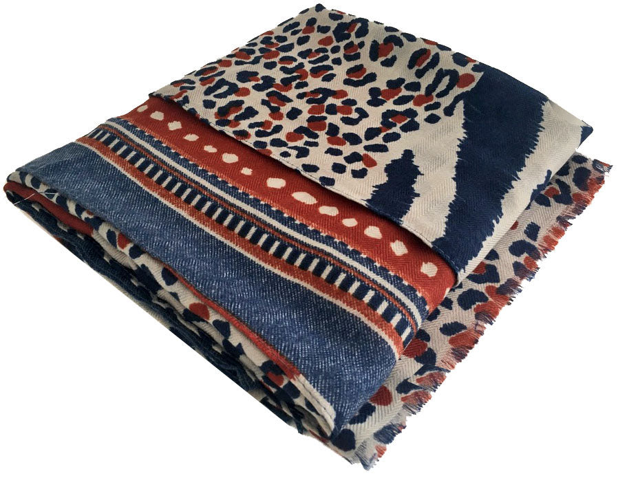 LARGE ORANGE RUST TIGER AND LEOPARD PRINT SHAWL SCARF