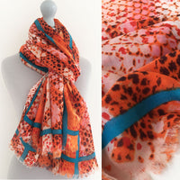 A-SHU LARGE ORANGE SNAKESKIN PRINT SHAWL SCARF WITH STRIPE - A-SHU.CO.UK