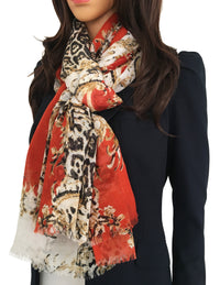 LARGE ORANGE VINTAGE LEOPARD PRINT SHAWL SCARF