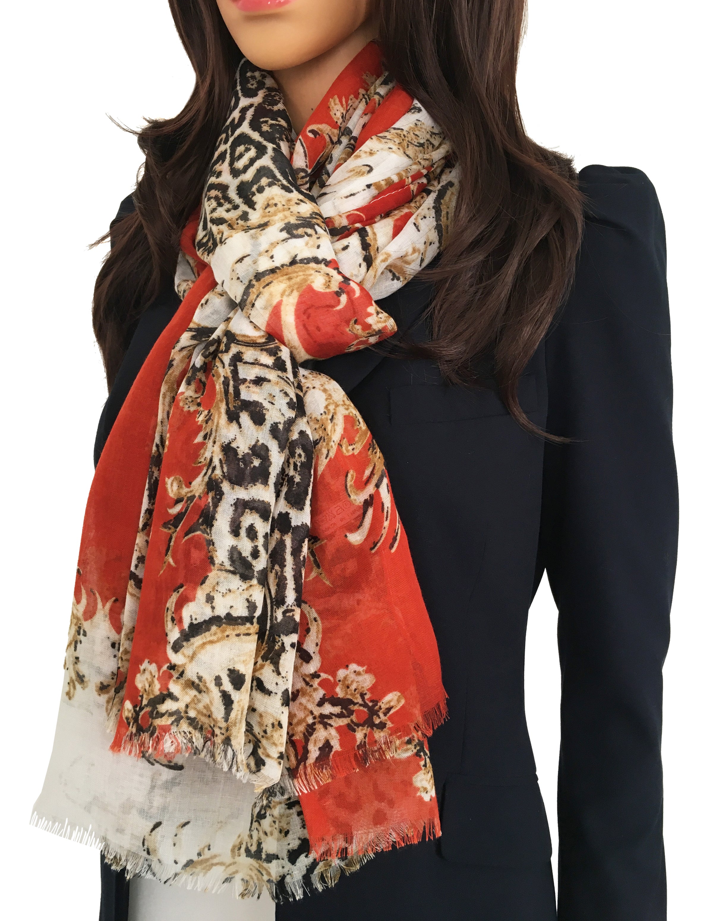 LARGE ORANGE VINTAGE LEOPARD PRINT SHAWL SCARF