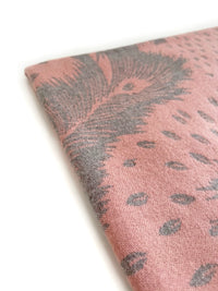 LARGE PINK CASHMERE FEATHER PRINT REVERSIBLE WINTER SHAWL BLANKET SCARF