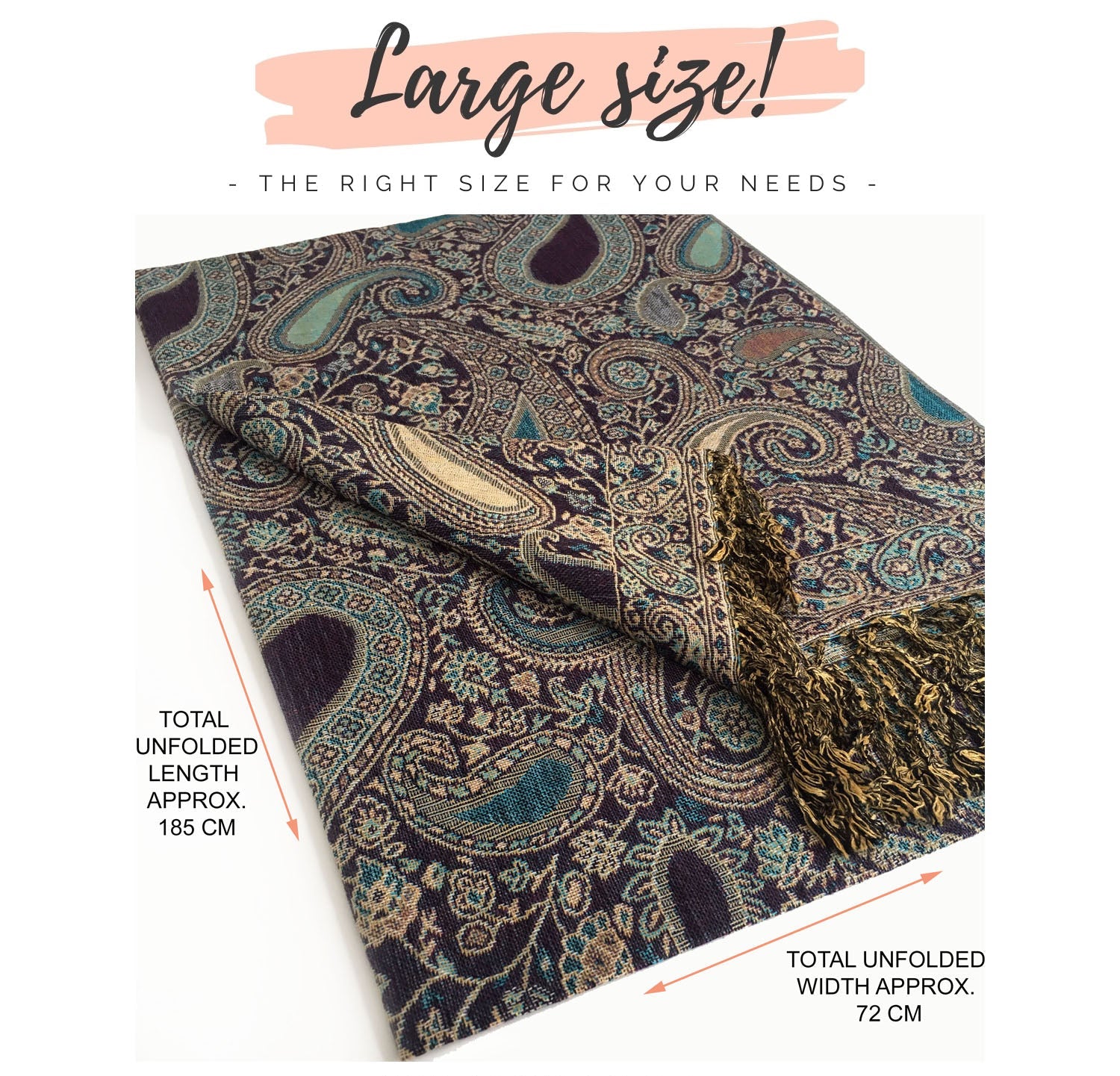 LARGE PURPLE MULTI COLOUR PAISLEY PRINT PASHMINA SHAWL SCARF