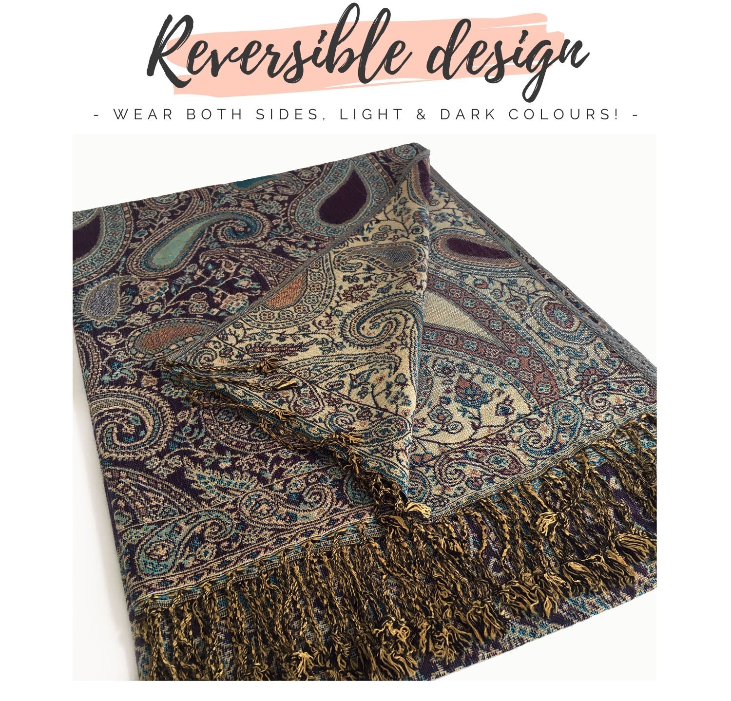 LARGE PURPLE MULTI COLOUR PAISLEY PRINT PASHMINA SHAWL SCARF