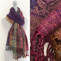 A-SHU LARGE PURPLE RAINBOW MULTI COLOUR PAISLEY PRINT PASHMINA SHAWL SCARF - A-SHU.CO.UK