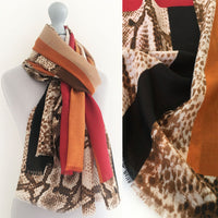 A-SHU LARGE RED BLOCK PRINT SNAKESKIN SHAWL SCARF - A-SHU.CO.UK