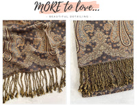 LARGE GREY REVERSIBLE MULTI COLOUR PAISLEY PRINT PASHMINA SHAWL SCARF WRAP