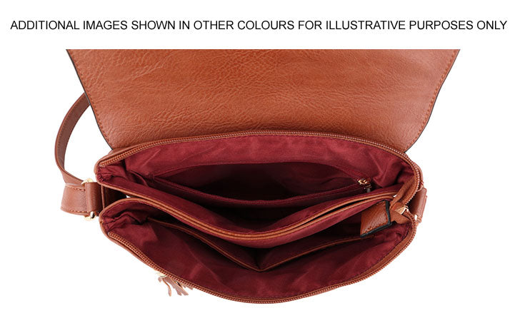 LARGE NAVY TASSEL MULTI COMPARTMENT CROSS BODY SHOULDER BAG WITH LONG STRAP